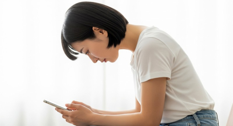 スマホで姿勢が悪くなる姿